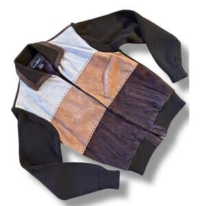 70s Vintage Genuine Suede Leather Minimal Earth Zip Cardigan Bomber Jacket Mens